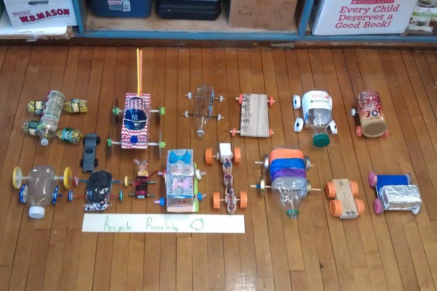 Recycle racers built by Mr. Ron Martucci's class in 2013.