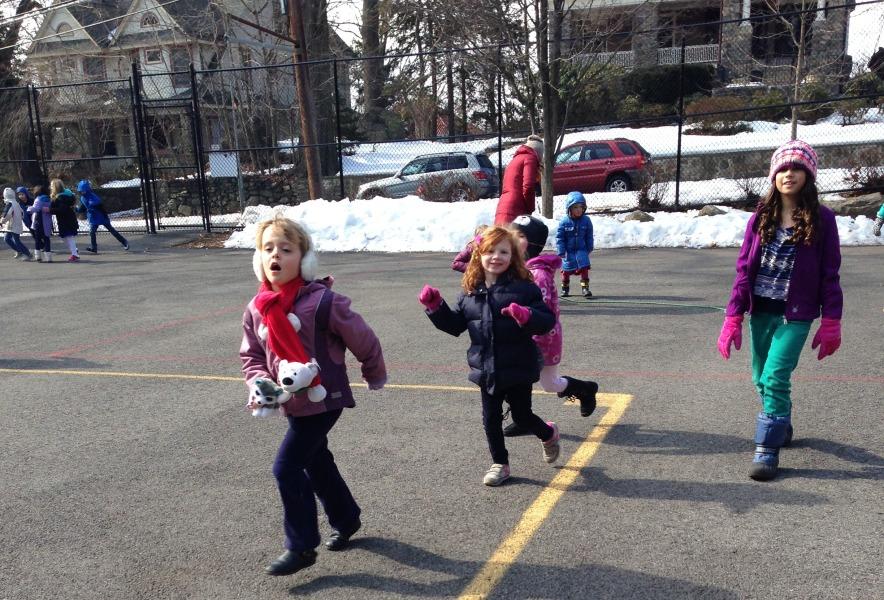 Kids happy to be back at outdoor recess.