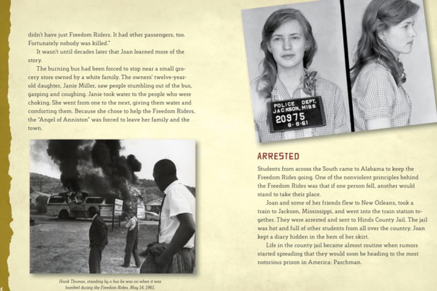 Two+pages+from+the+book+on+Joan+Mulholland%27s+days+battling+for+civil+rights%2C+including+getting+arrested.