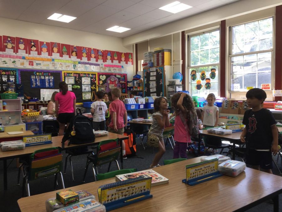 Kindergartners in Ms. Kathleen McCarthy's class at work and play.